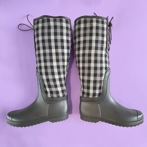 Women's Knee-High Lollipop Rain Boots - Grey (Light/Dark Grey Plaid)